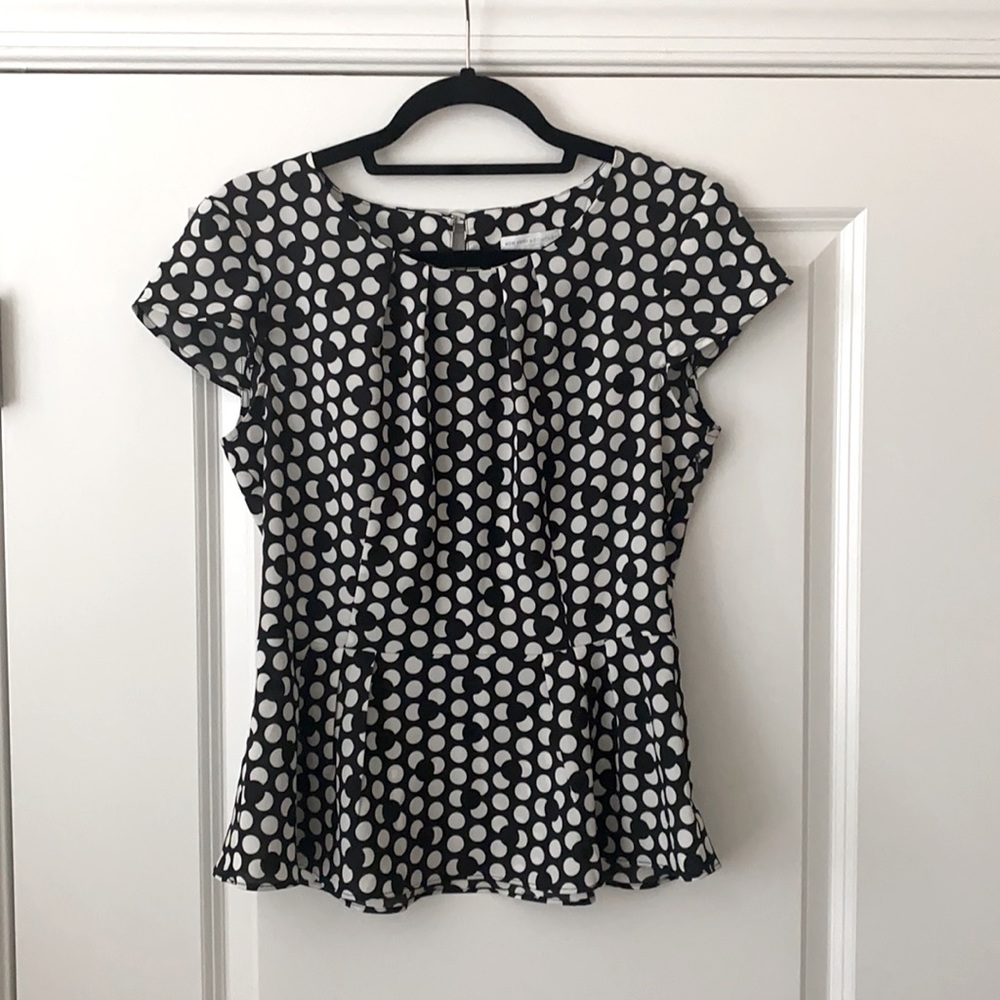 New York & Co | Black and White Peplum Blouse - SM